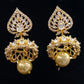 Stunning White Stones Gold Plated With Pearl Jhumka Earrings