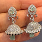 Exquisite White and Teal Stones Gold American Diamond Earrings