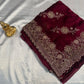 Splendid Dark Wine Color Soft Chiffon With Embroidery And Stone Work Fancy Saree - PREMIUM QUALITY
