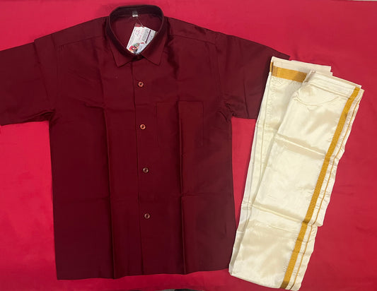 Alluring Maroon Color Shirt With Dhoti Outfit For Kids