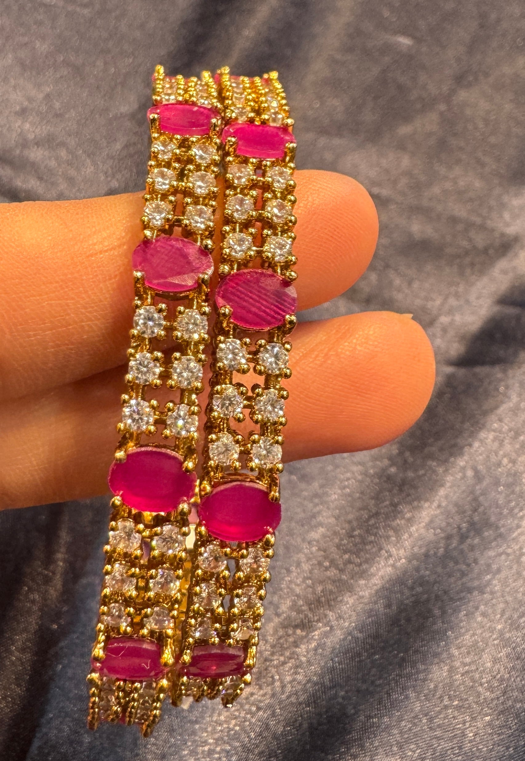 Red And White Stones Gold Plated Studded Bangles Near Me