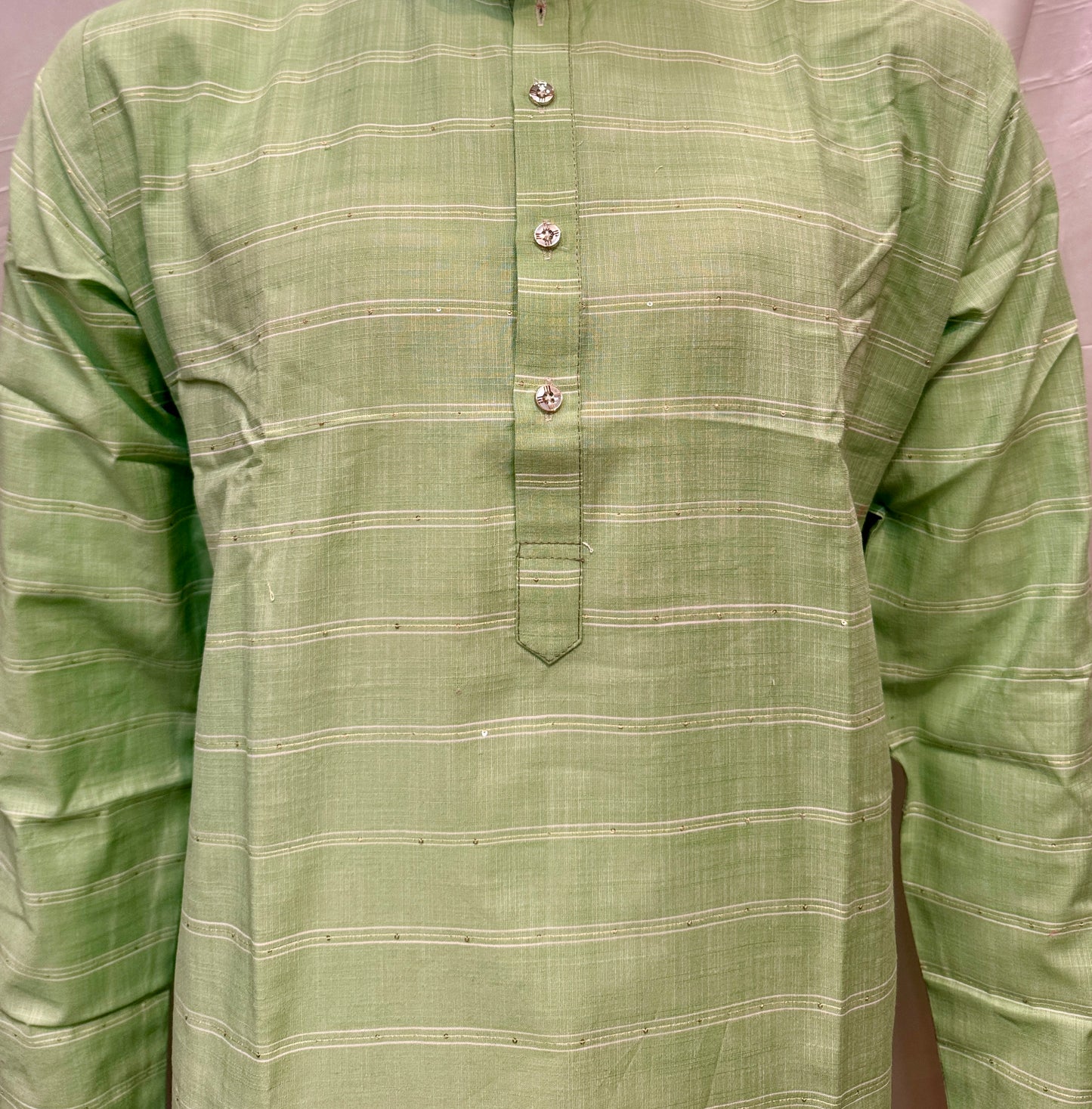 Alluring Green Color Cotton Kurta With Pajama For Men