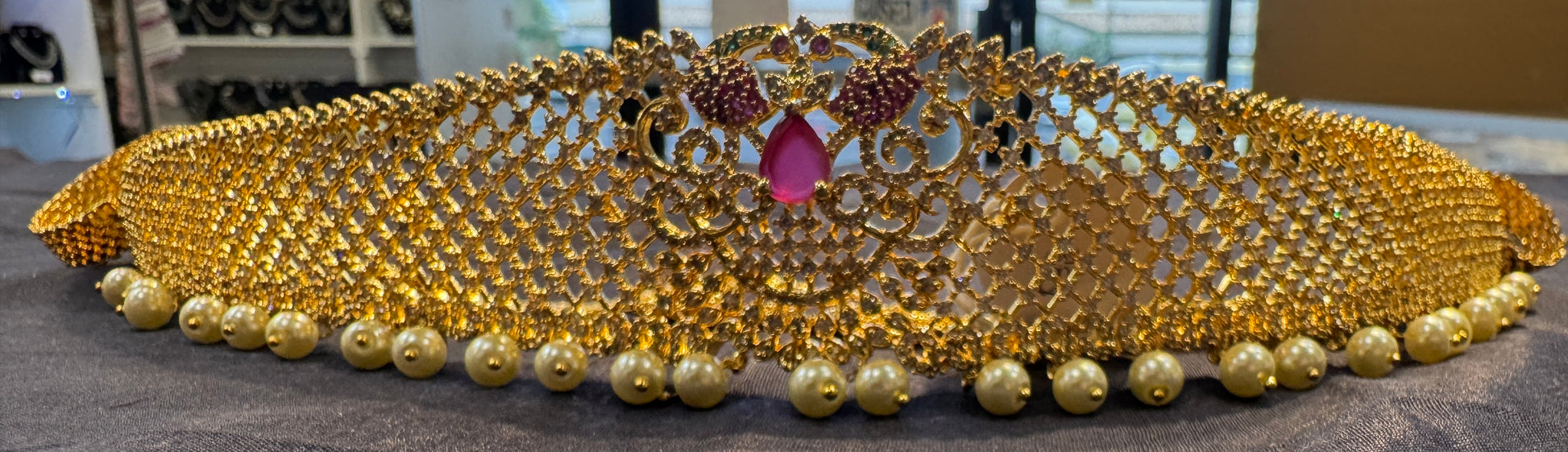 Lovely Gold Plated With Pink Stones Hip Chain Near Me