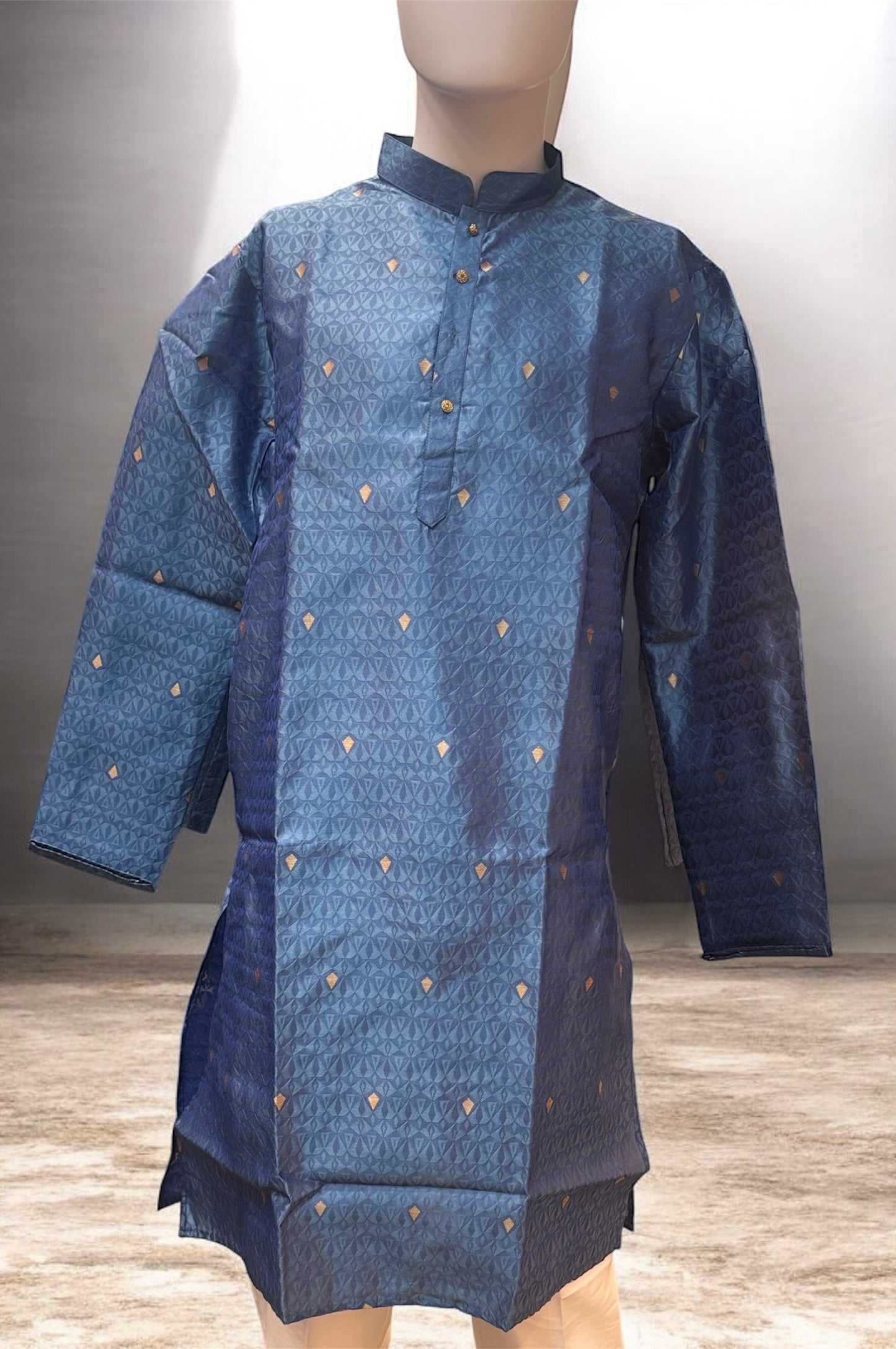 Alluring Blue Color Raw Silk With Embroidery Work Kurta Suits For Men