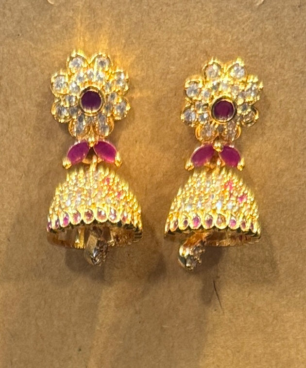 Attractive Dark Pink Color Stones With Gold Plated Earrings Near Me