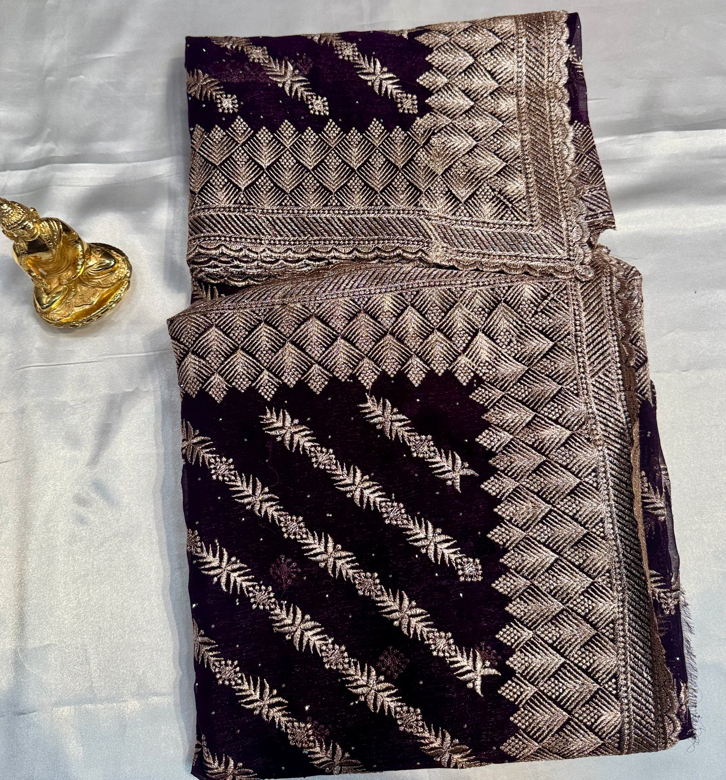 Awesome Dark Purple Color Georgette Embroidered Work Fancy Saree - PREMIUM QUALITY