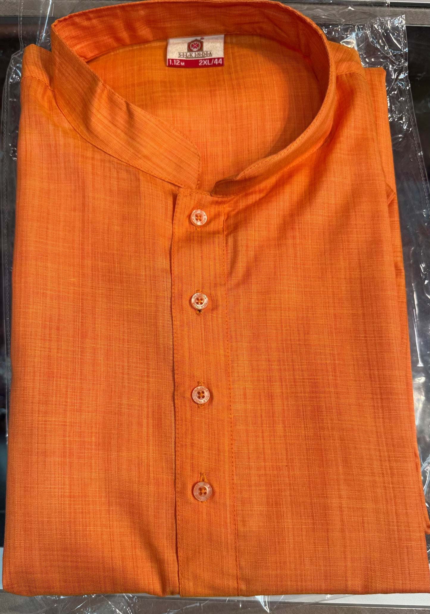 Stunning Orange Color Poly Cotton Plain Kurta Pajama Set For Men