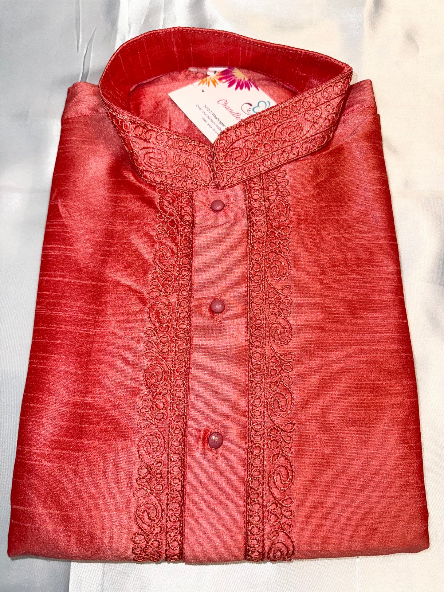 Dhupion Silk Kid's Kurta With Pajama Set - Red