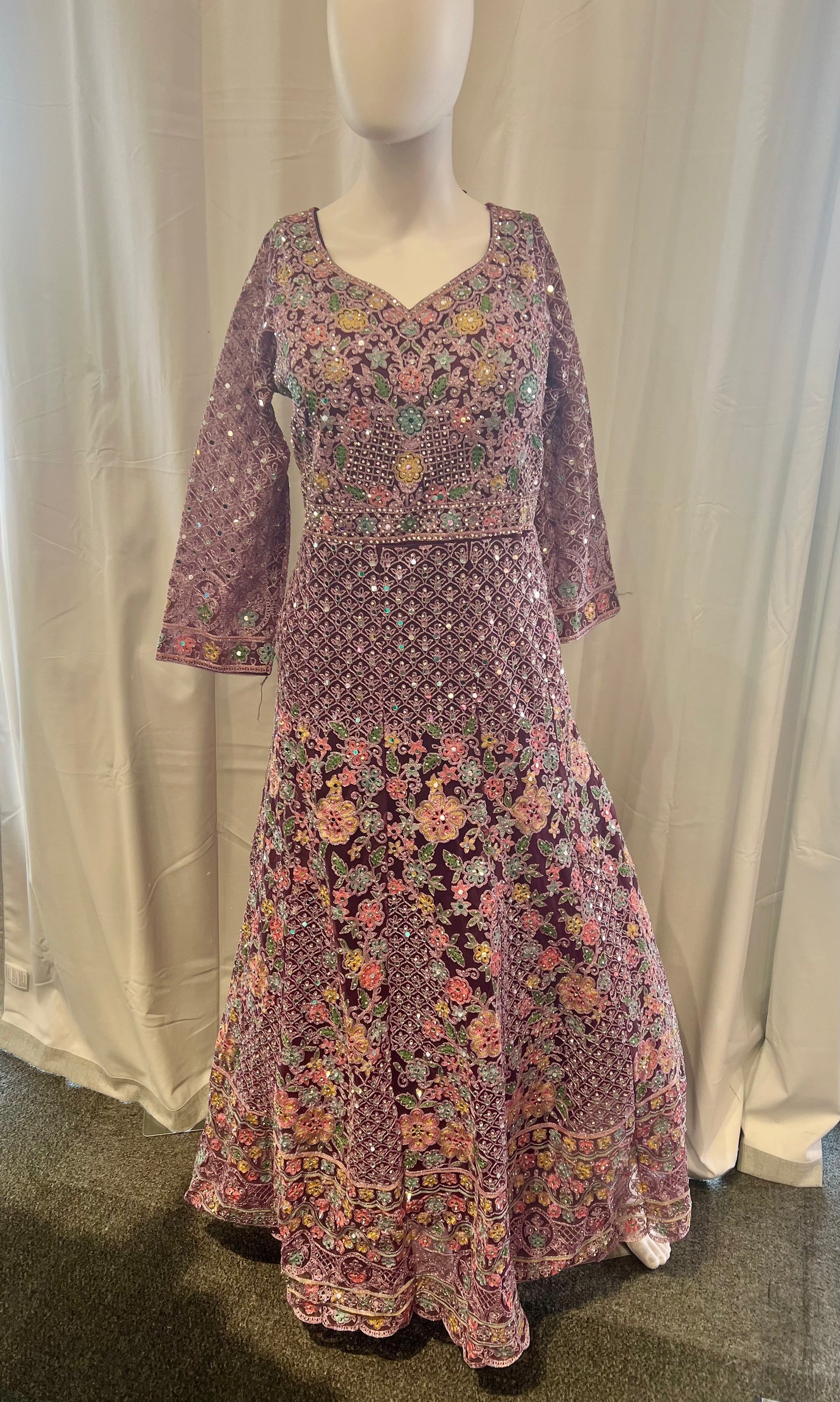 Elegant Purple Color Georgette With Embroidery And Sequins  Work Anarkali Gown