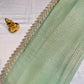 Attractive Pastel Green Color Soft Georgette Sequins With Beaded Lace Border Fancy Saree - PREMIUM QUALITY