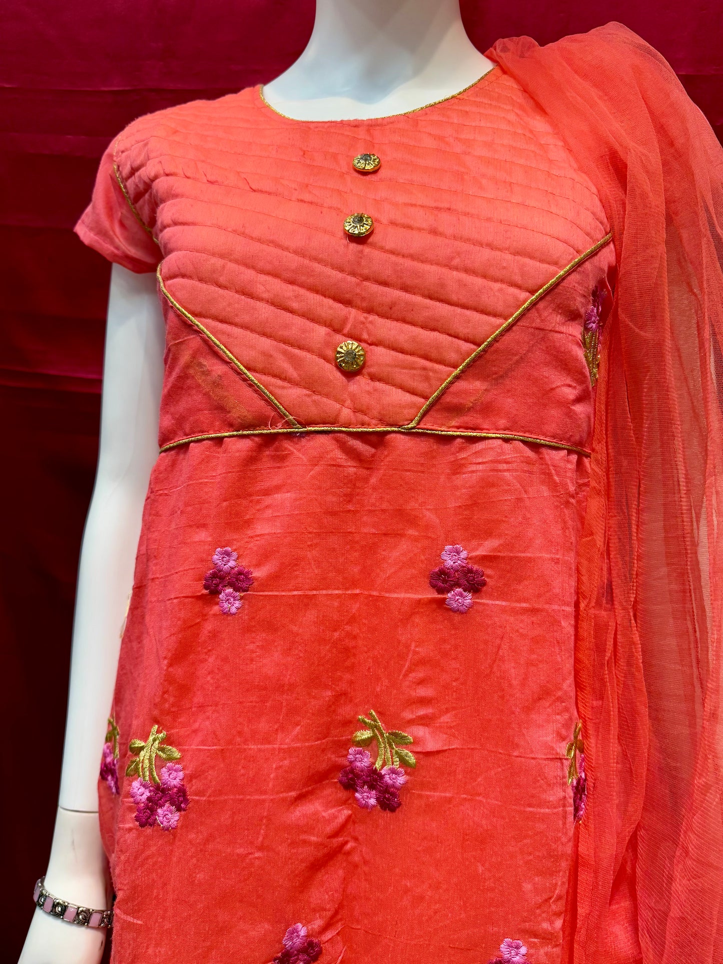 Georgeous Bright Pink Colored Suit With Bottom And Net Dupatta