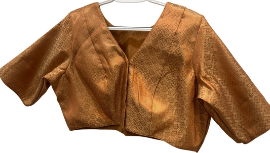 Alluring Front Open Rose Gold Color Jacquard Elbow Sleeve Readymade Blouse For Women