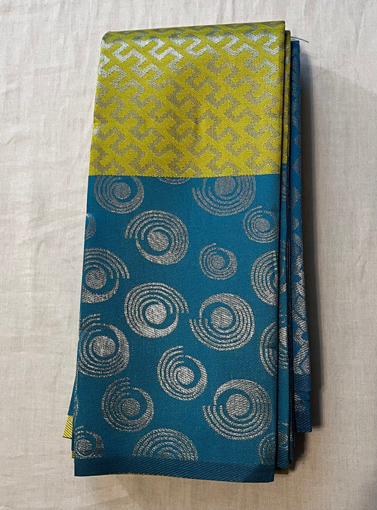 Attractive Light Green and Blue Soft Silk Saree