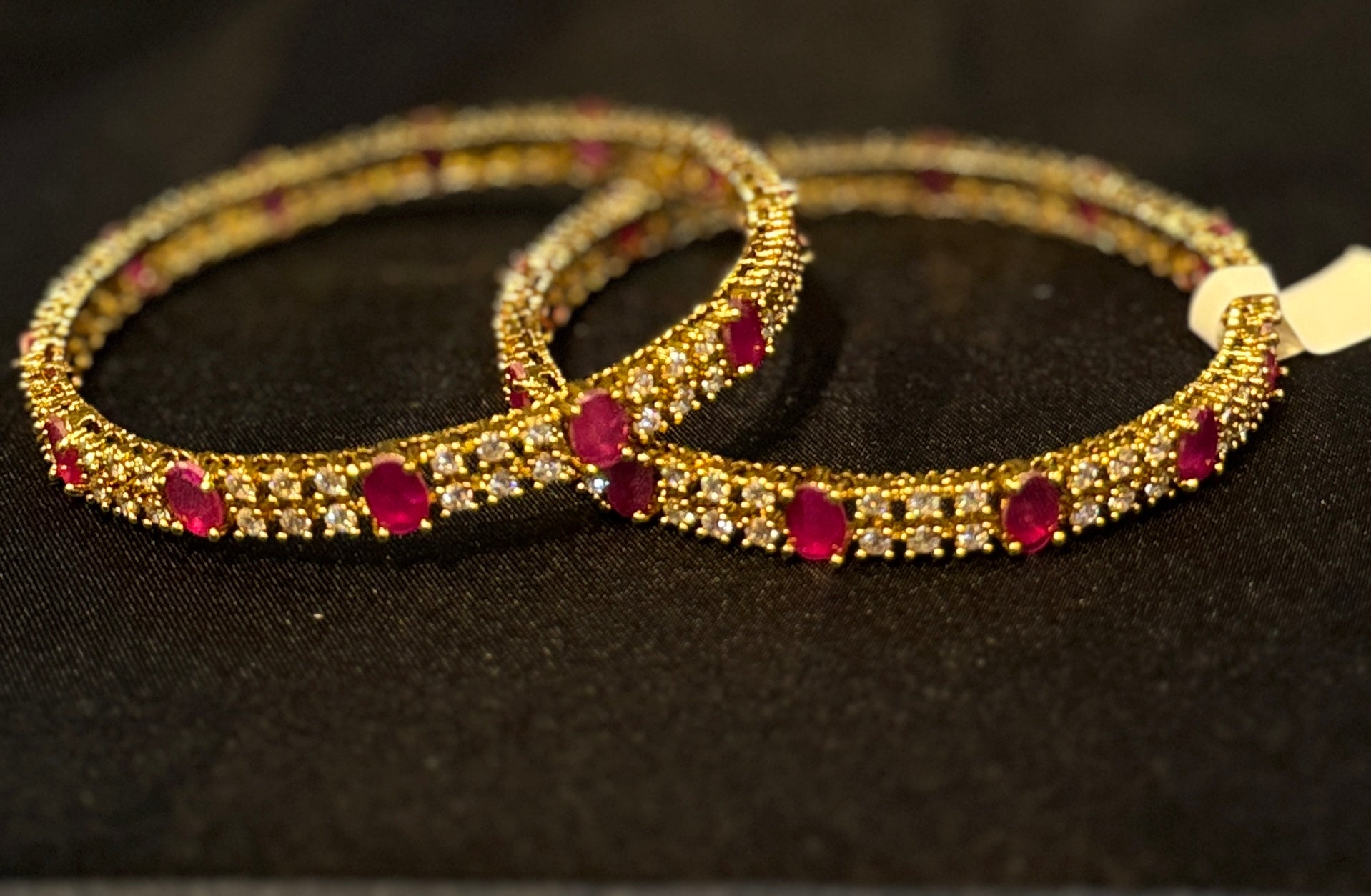 Red And White Stones Gold Plated Studded Bangles In USA