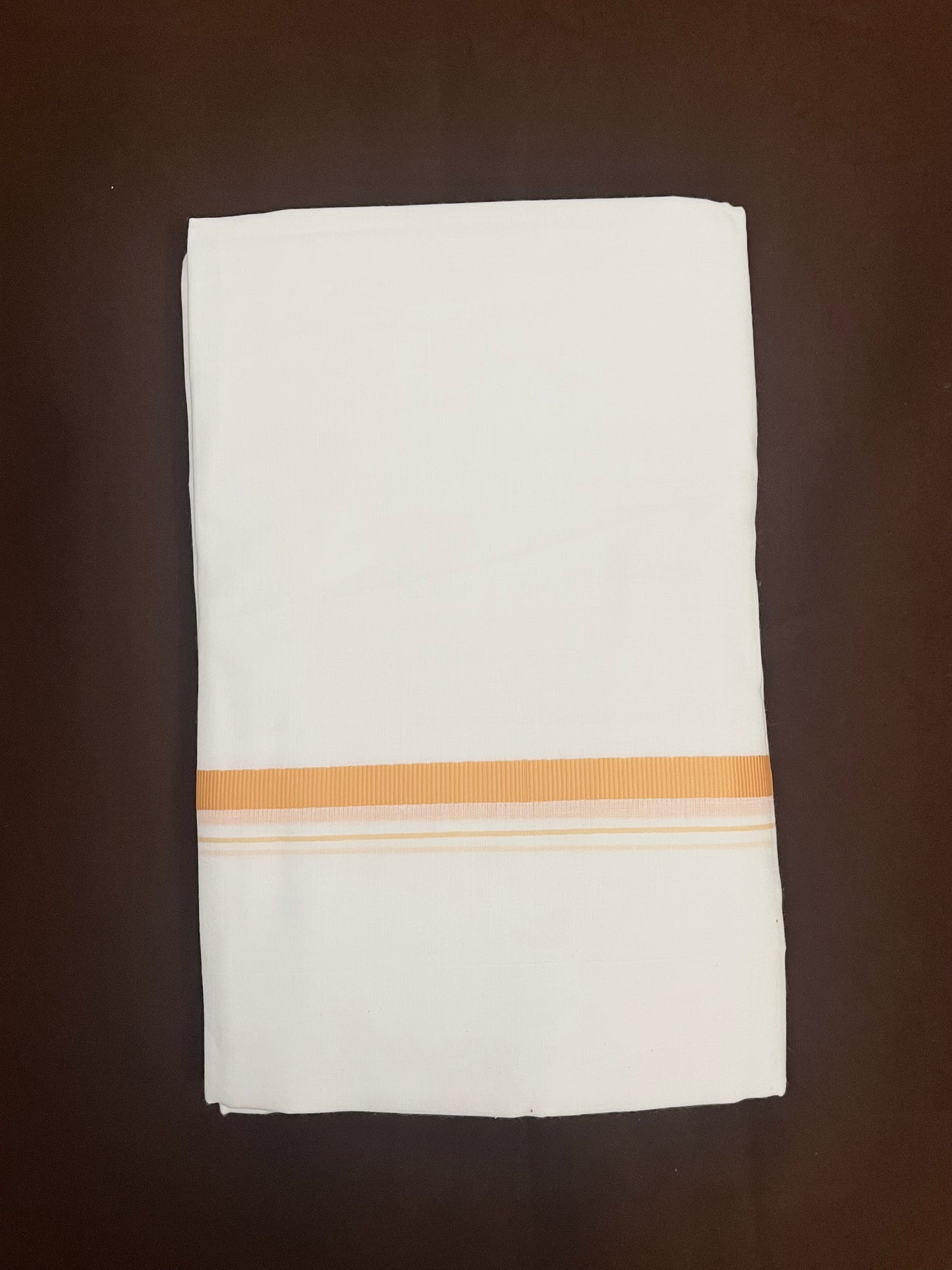 Pretty Men's White Premium Pure Cotton Light Orange Zari Border Dhoti