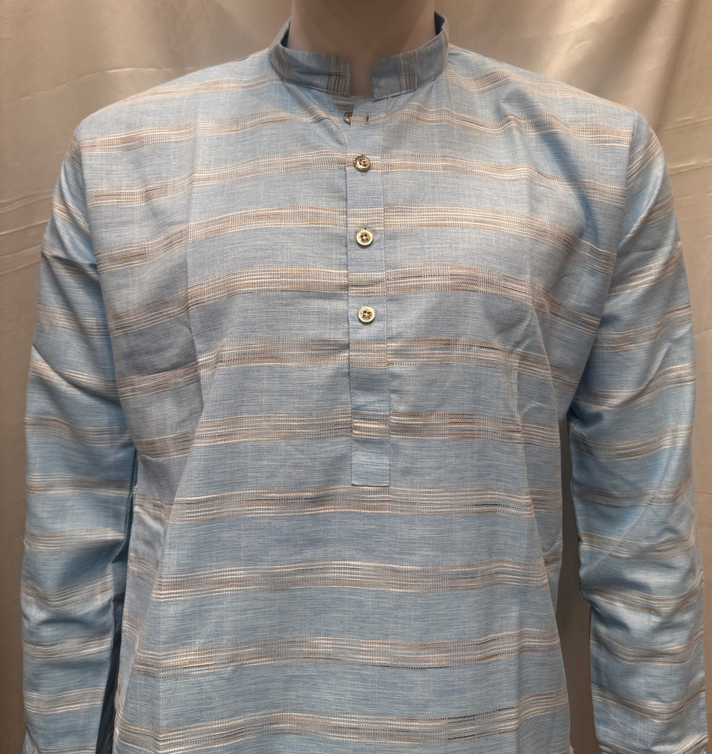 Delightful Sea Blue Color Cotton Kurta With Pajama For Men