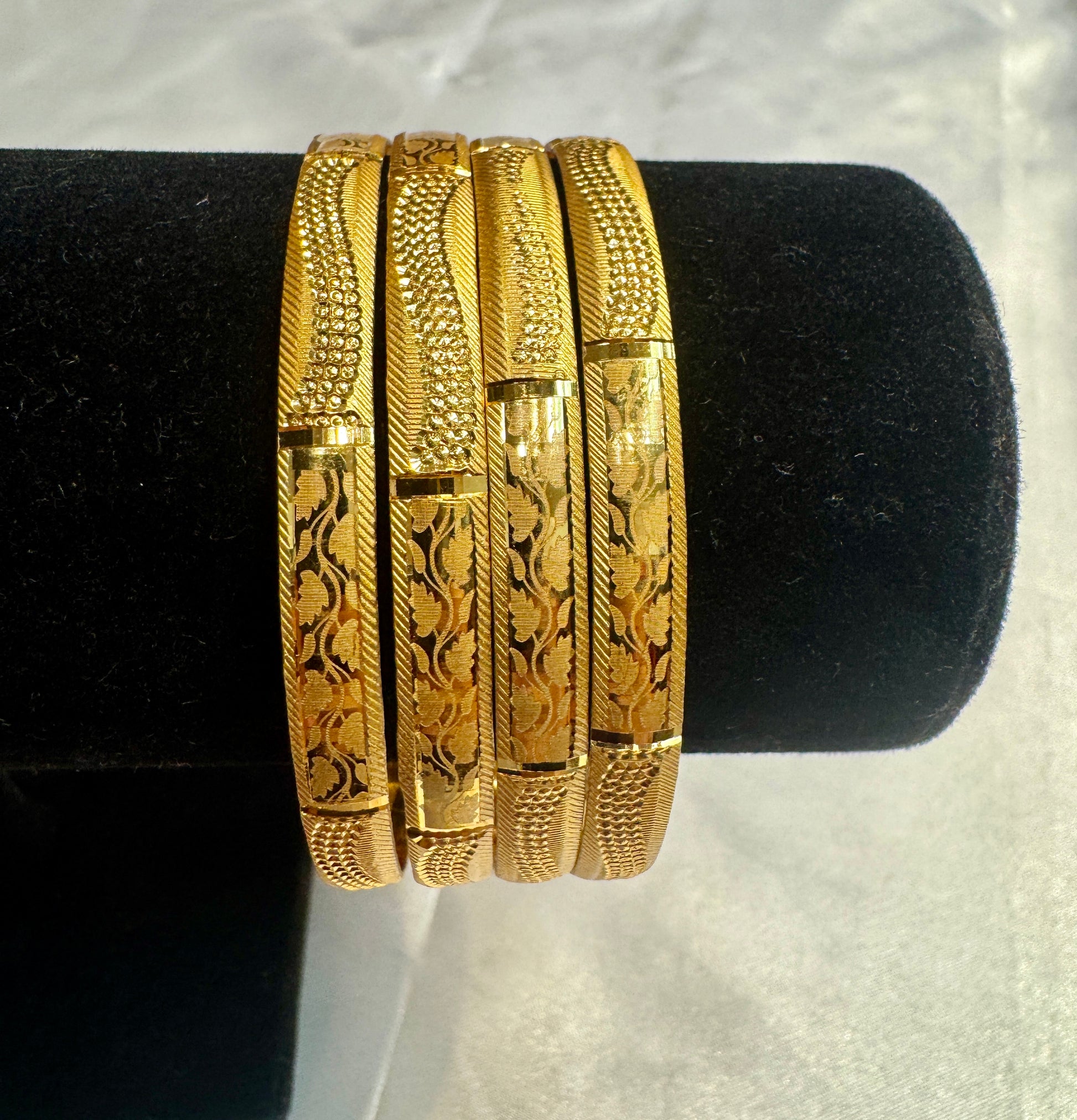 Appealing Gold Plated With Leaves Designed Bangles For Women