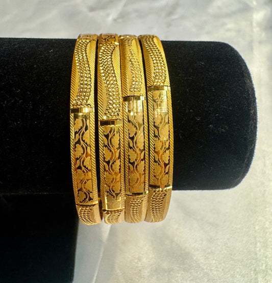 Appealing Gold Plated With Leaves Designed Bangles For Women