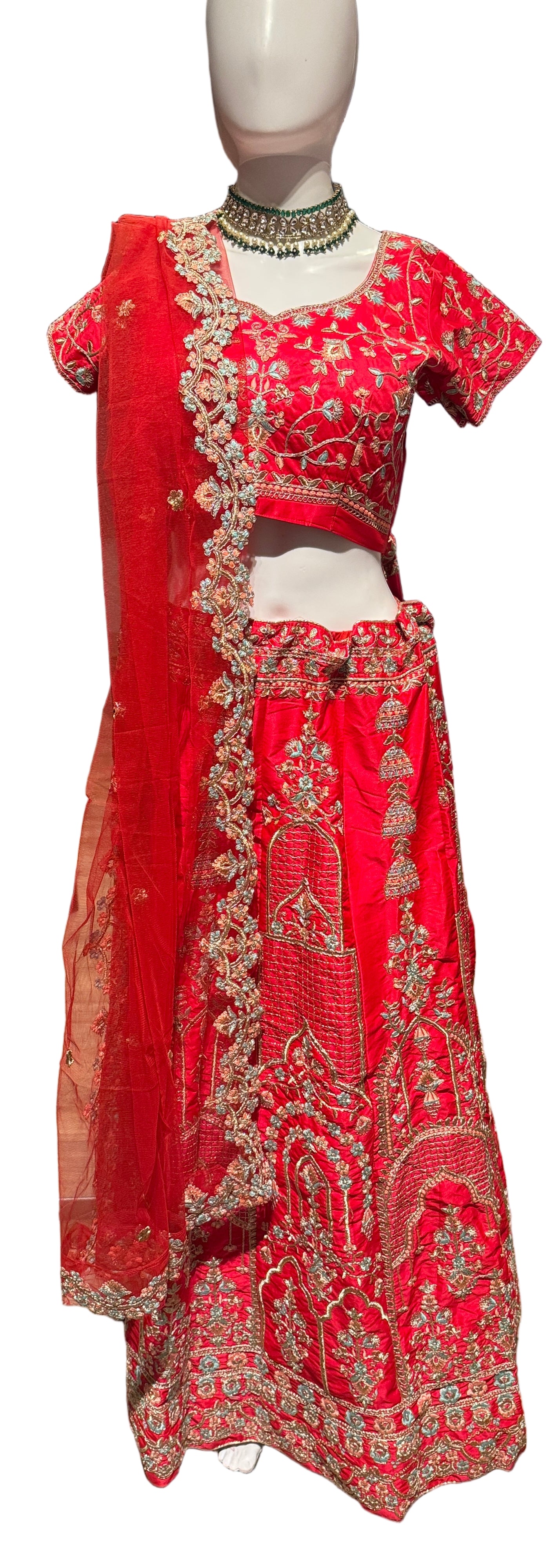 Gorgeous Red Color Satin Bridal Lehenga With Heavy Embroidery Work