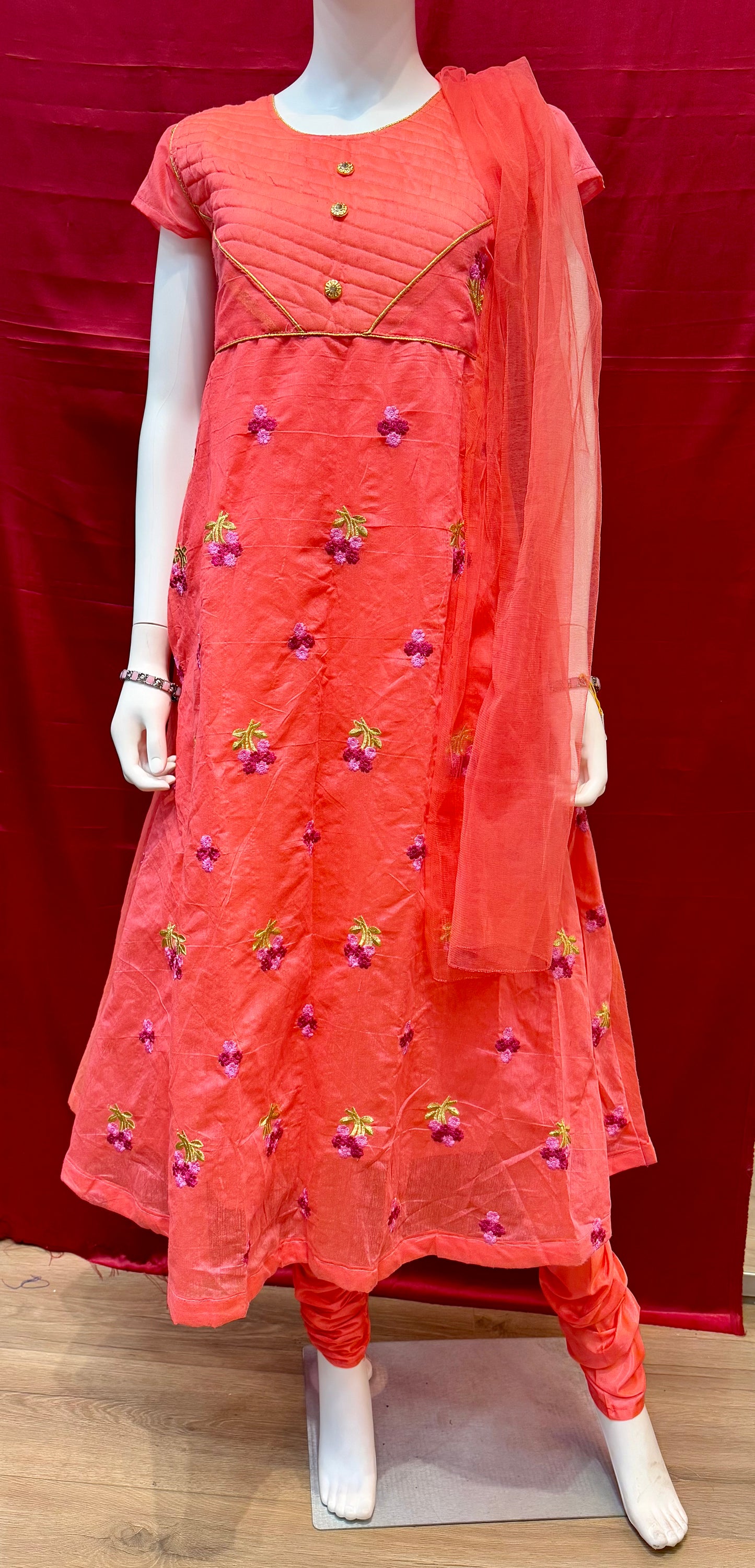 Georgeous Bright Pink Colored Suit With Bottom And Net Dupatta