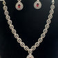 Stunning American Diamond Dark Pink Stone Necklace With Earrings