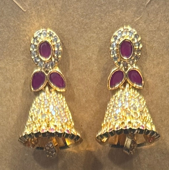 Exquisite Dark Pink Color Stones With Gold Plated Earrings Near Me