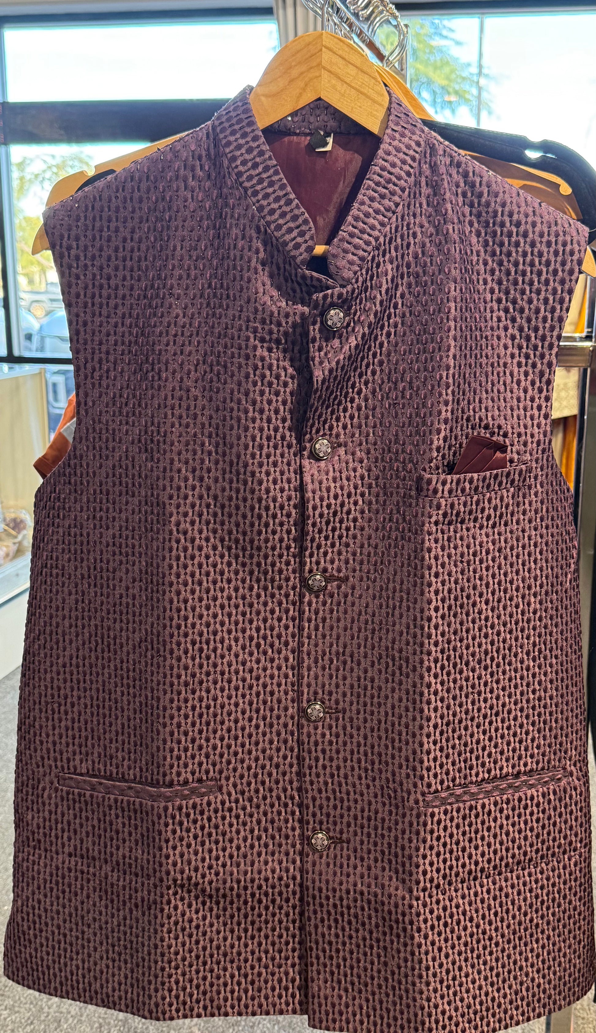 Purple Color Silk With Self Design Men's Jacket Near Me