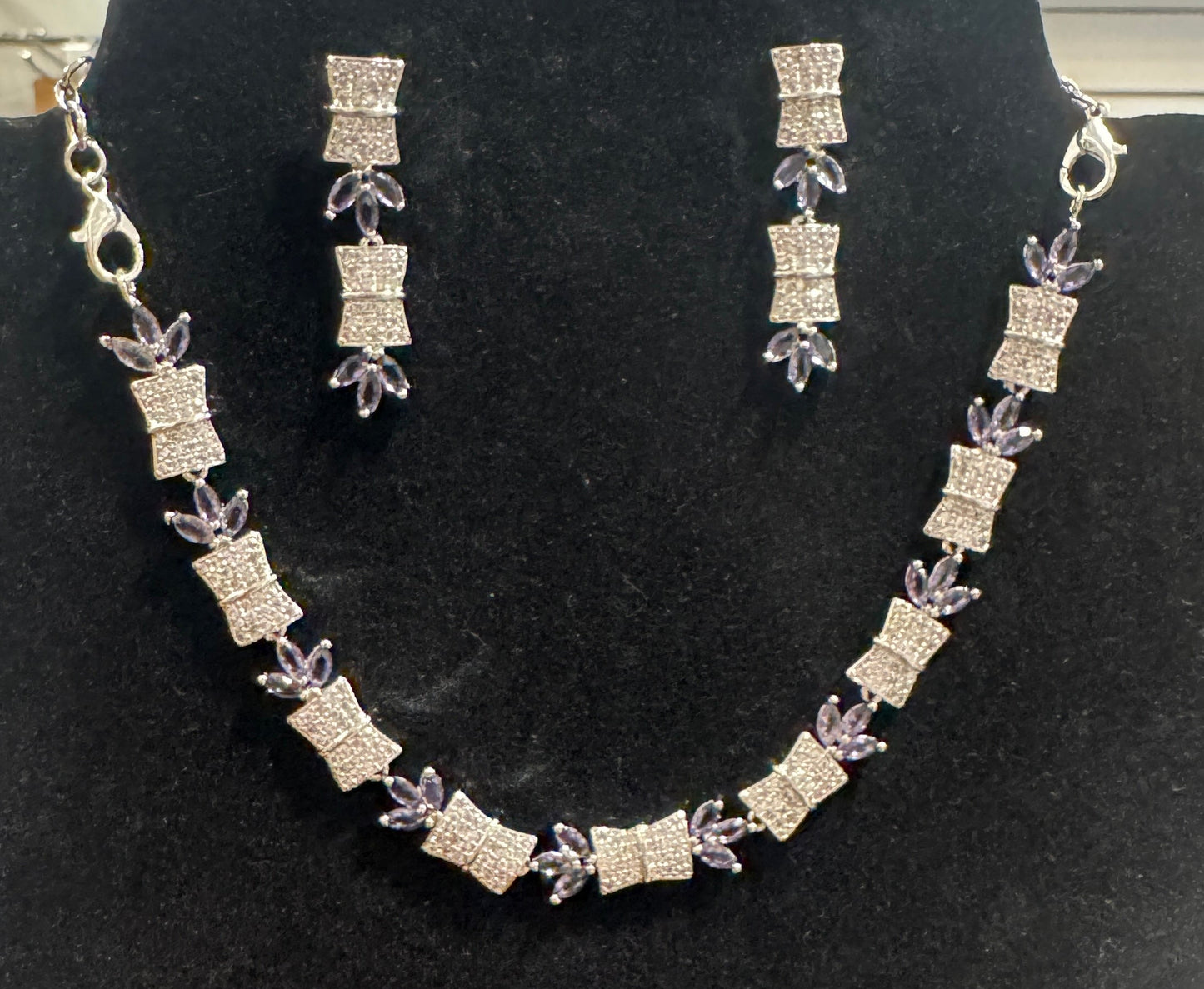 American Diamond Purple Color Stones Necklace And Earrings Set In USA