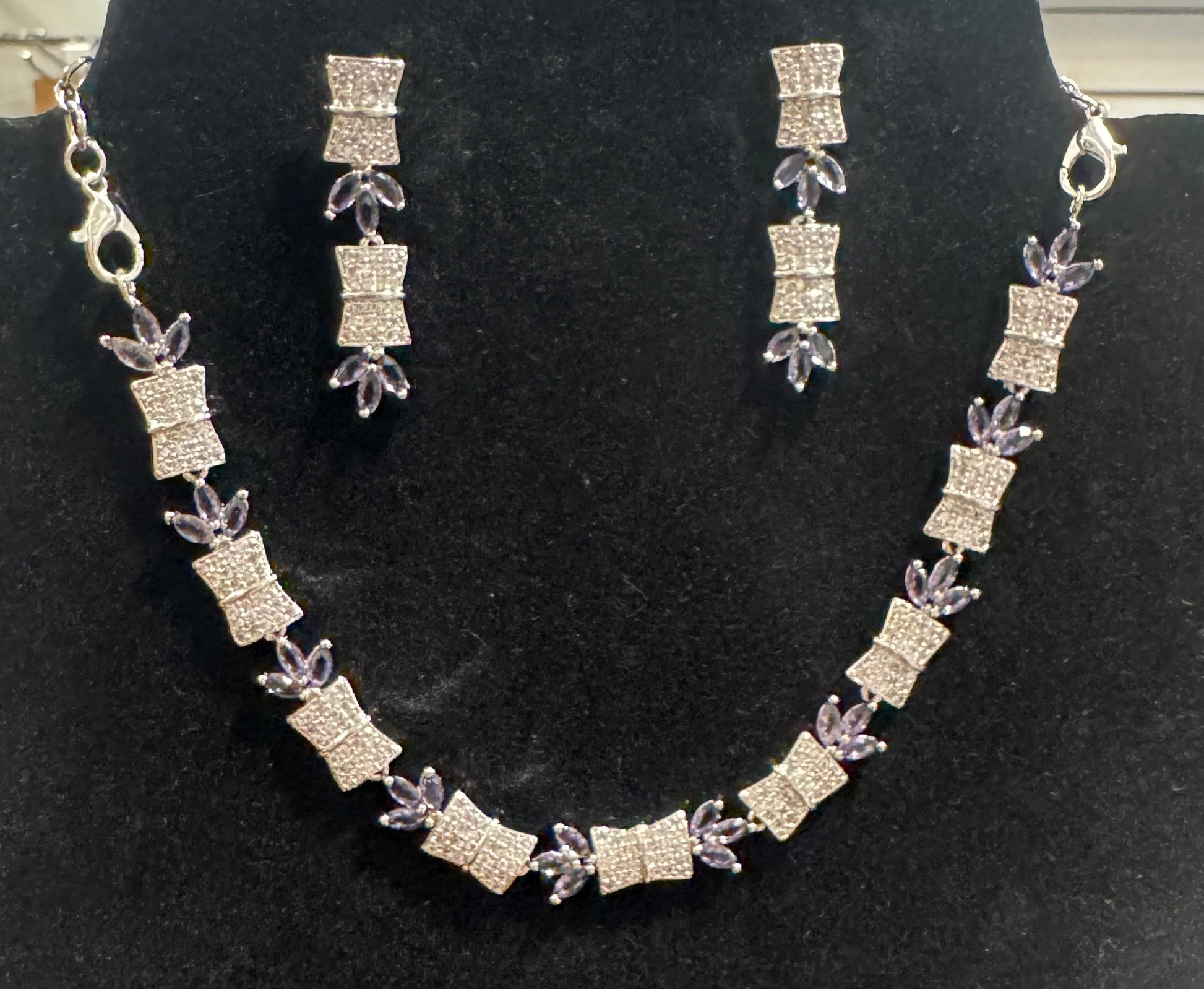 American Diamond Purple Color Stones Necklace And Earrings Set In USA