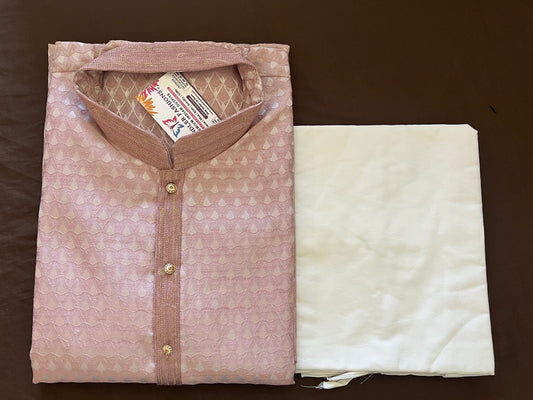 Appealing Pale Pink Color Jacquard Kurta Suit For Men