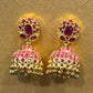 Pretty Gold Plated Earrings With Dark Pink Color Stones Near Me