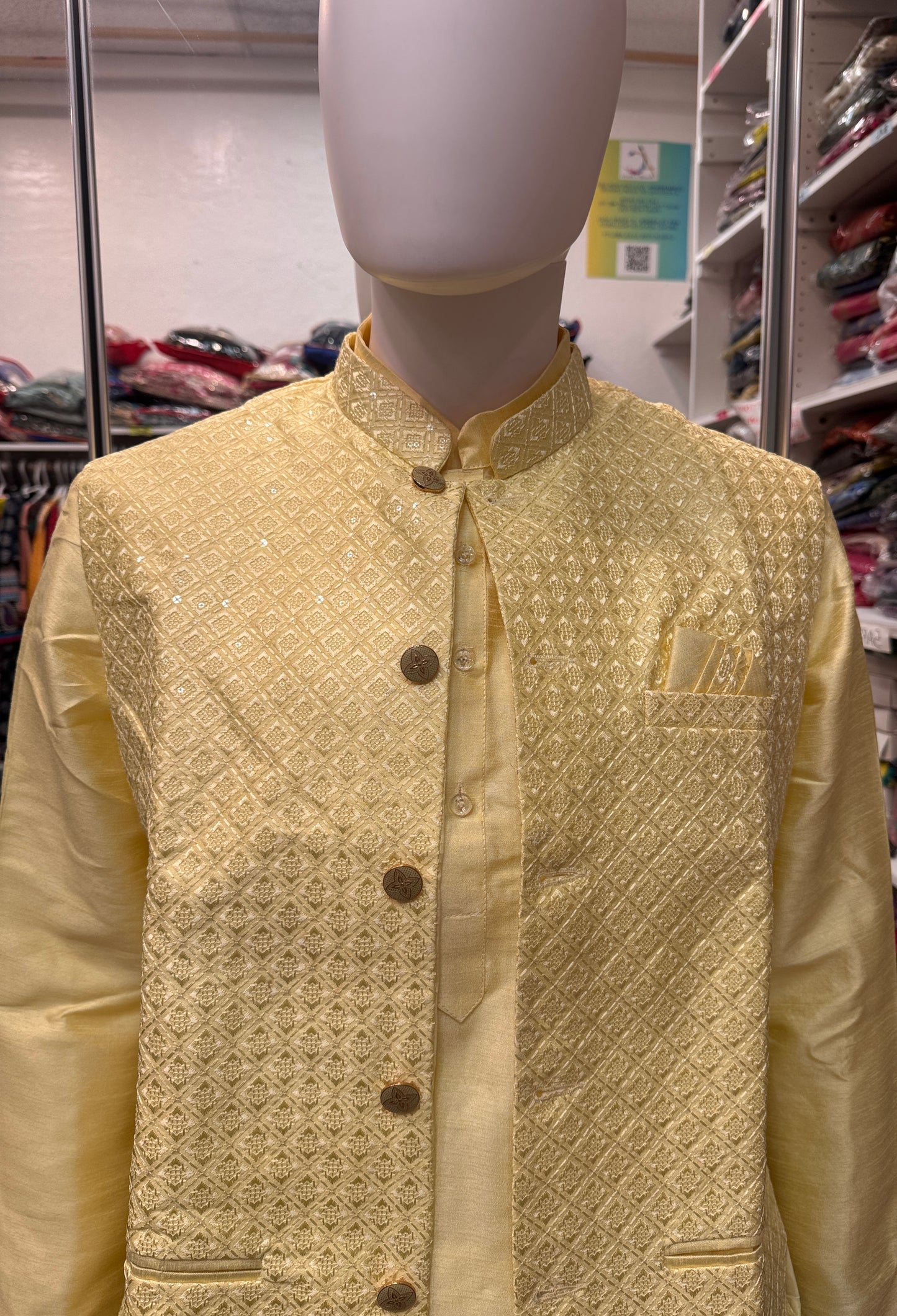 Attractive Yellow Color Heavy Banglori Silk With Embroidery Work Kurta And Pajama With Koti Jacket