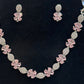 Gorgeous Premium Quality American Diamond Pink And White Stones Necklace With Earrings Set For Women