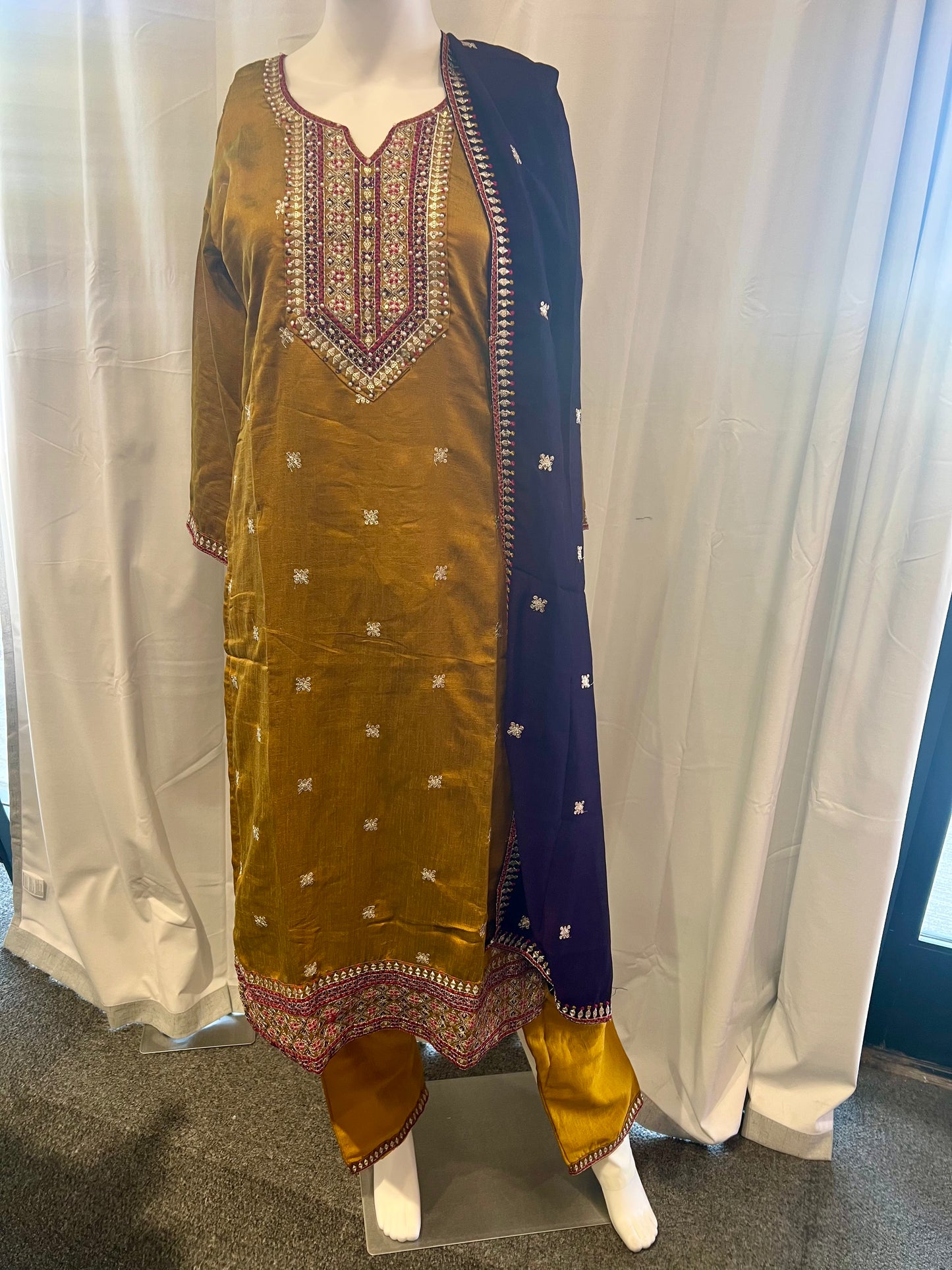 Beautiful Mustard Yellow Color Cotton With Embroidery And Sequins Work Salwar Suits With Dupatta For Women
