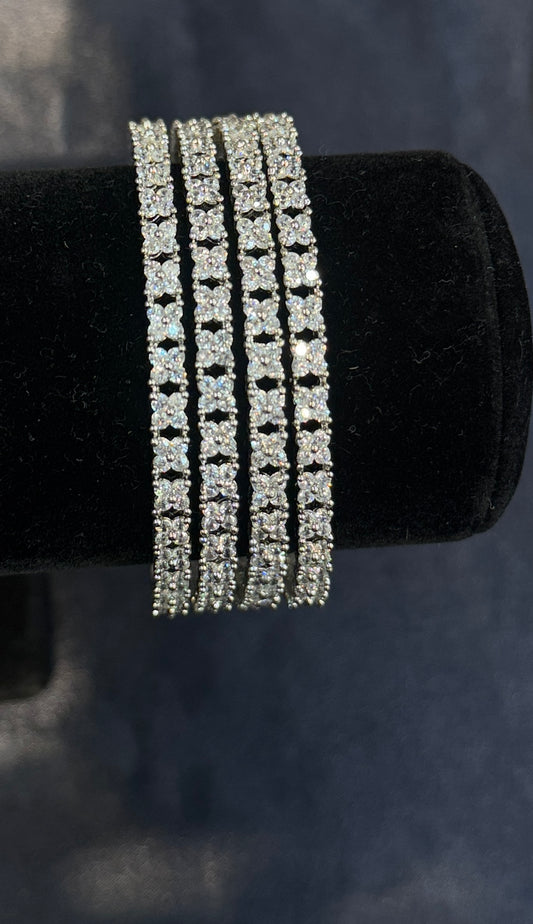 Beautiful White Stones Flower Design American Diamond Bangles.