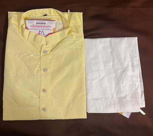 Appealing Plain Yellow Color Men's Kurta With Pajama Pant
