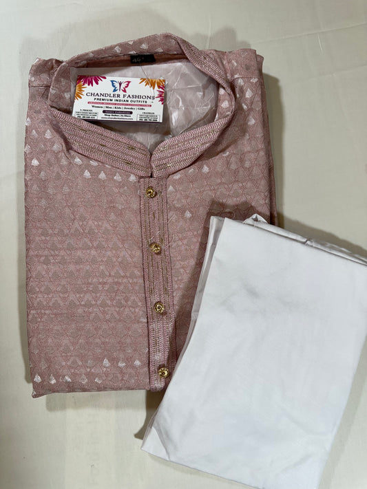 Appealing Pale Pink Color Jacquard Kurta Suit For Men