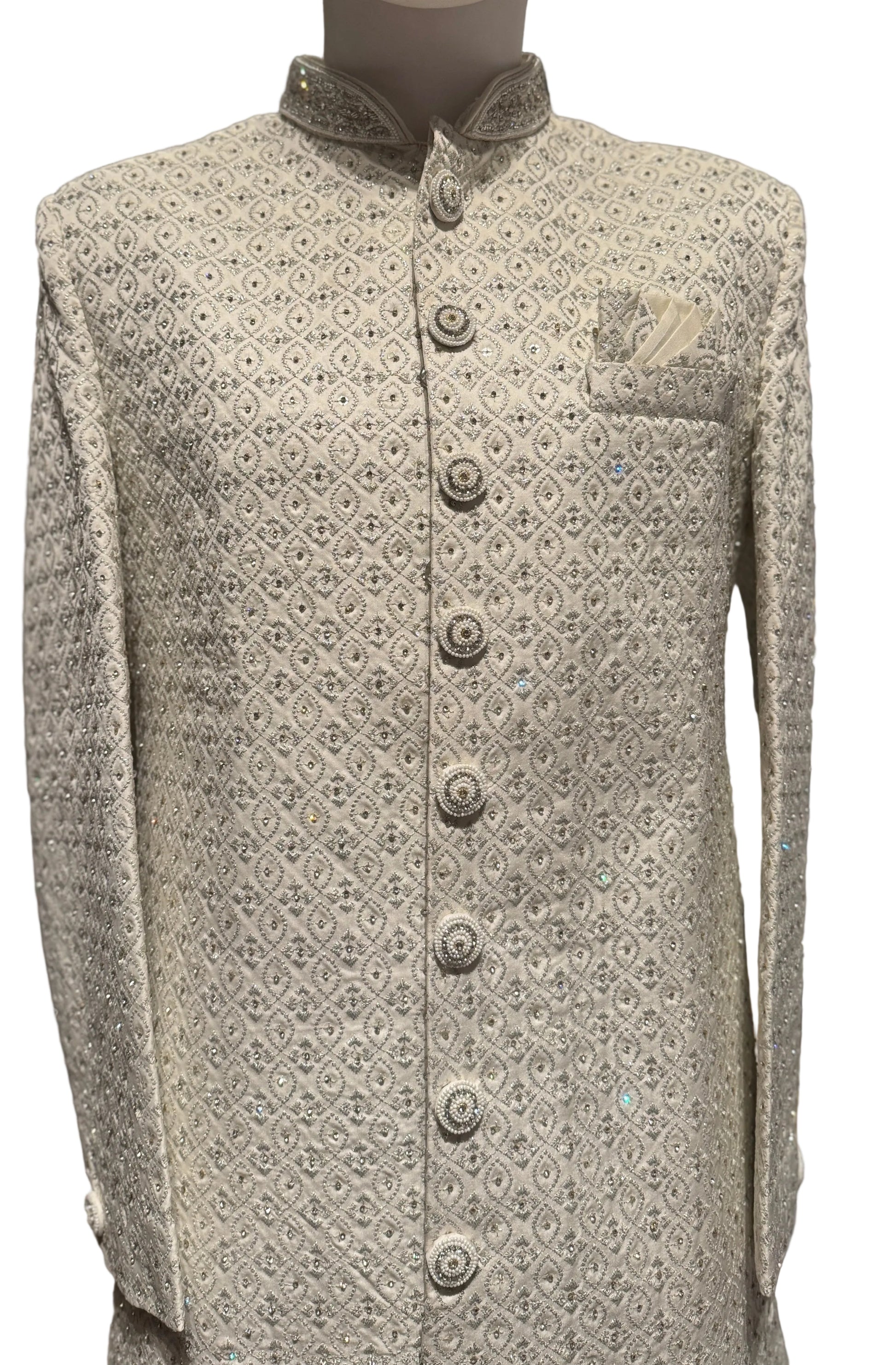 Cream Color Sequins Work Sherwani Suits For Men Near Me