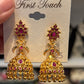 Pink Color Stones Gold Plated Jhumkas In USA