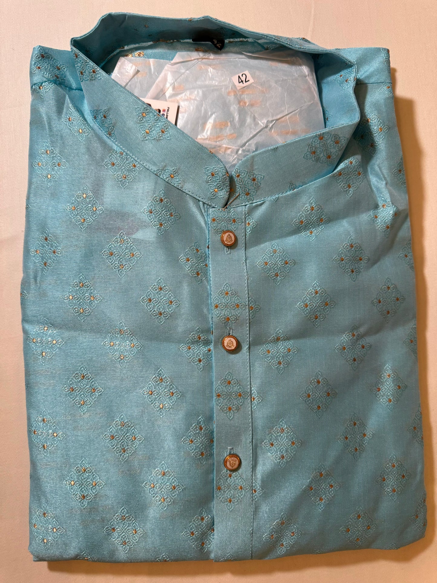 Alluring Sky Blue Color Men's Jacquard Kurta Suit Near Me