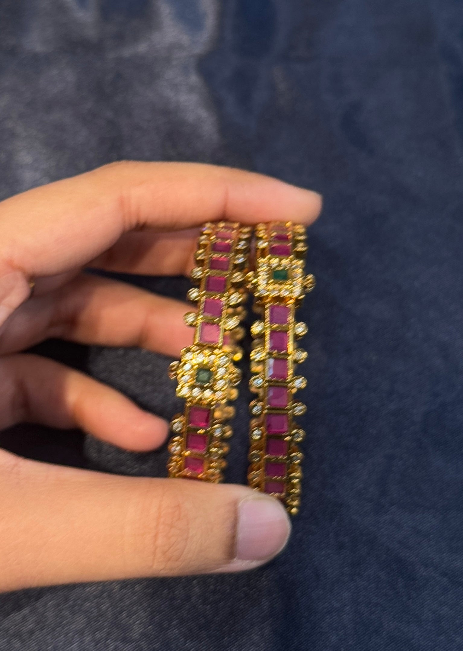 Pink And Green Stones Gold Plated Bangles Near Me