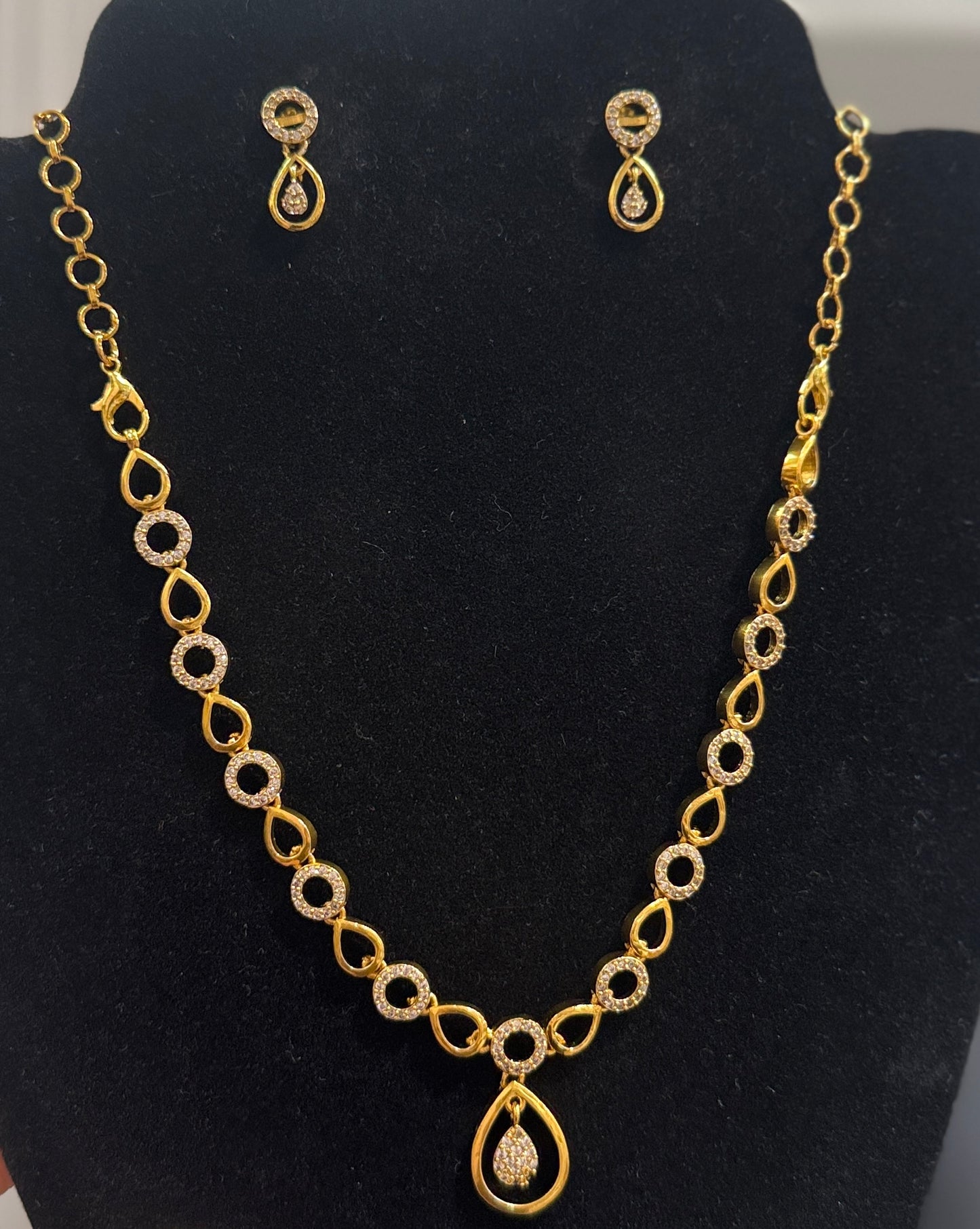 Marvelous White Stones And Gold Plated Necklace With Earrings Set For Women