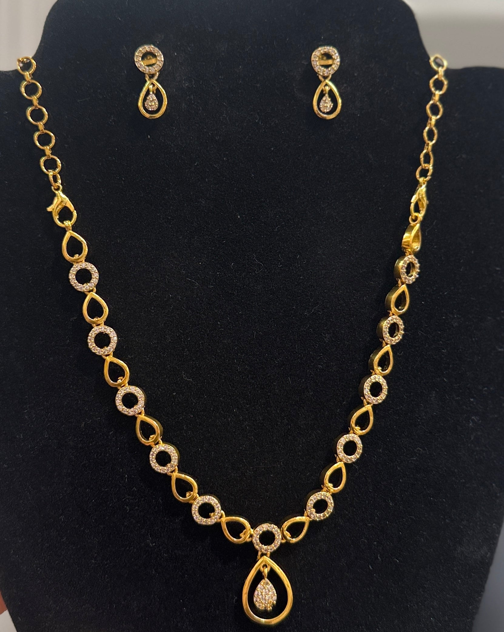 Marvelous White Stones And Gold Plated Necklace With Earrings Set For Women