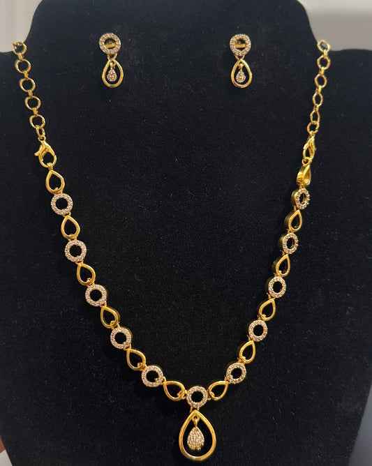 Marvelous White Stones And Gold Plated Necklace With Earrings Set For Women