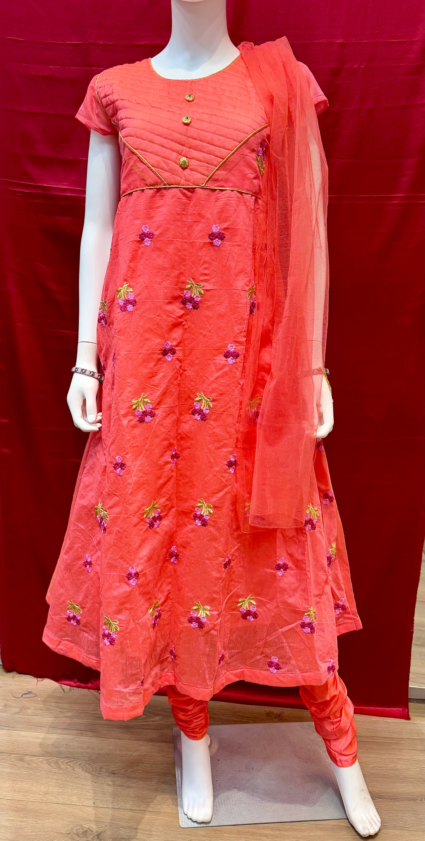 Georgeous Bright Pink Colored Suit With Bottom And Net Dupatta