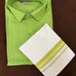 Beautiful Leaf Green Mens Cotton Shirt With Border Dhoti