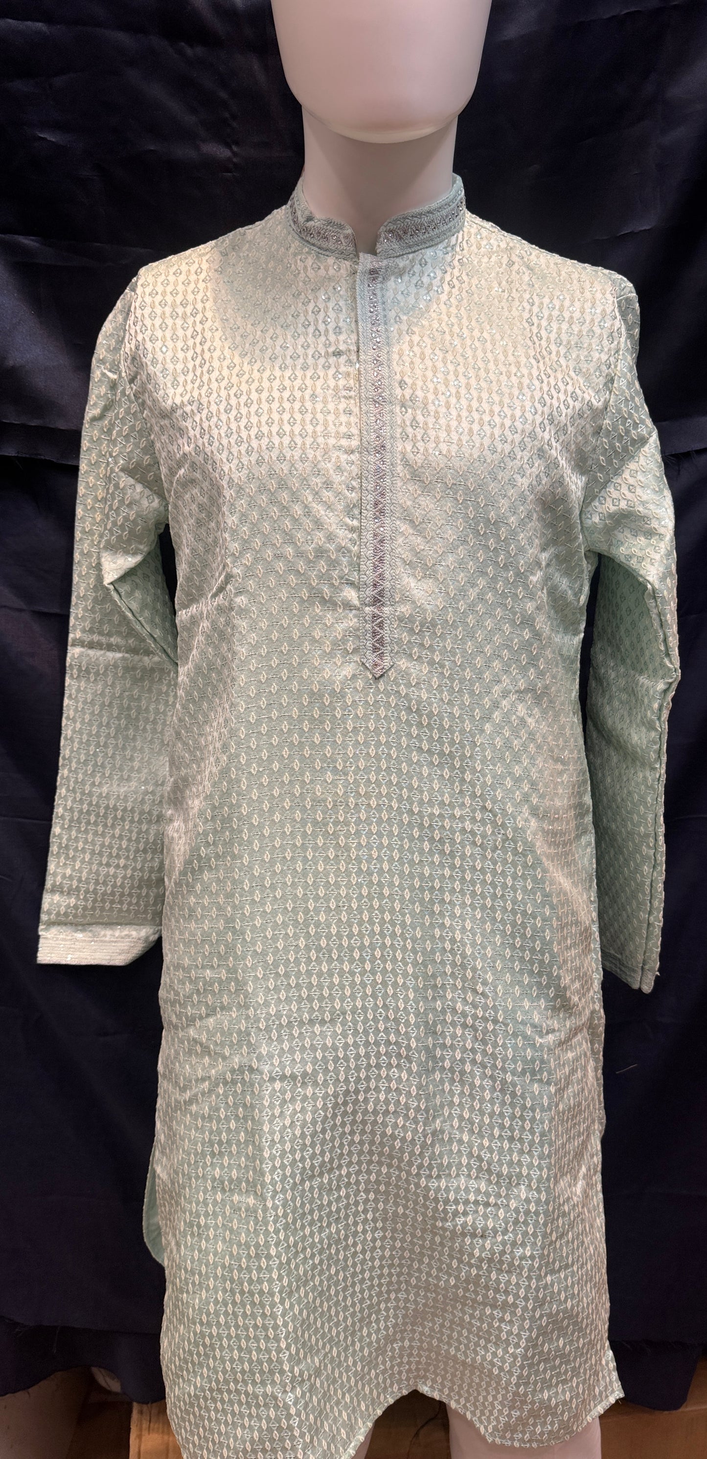 Stunning Sea Green Color Soft Silk With Sequins Work Kurta Suits For Men