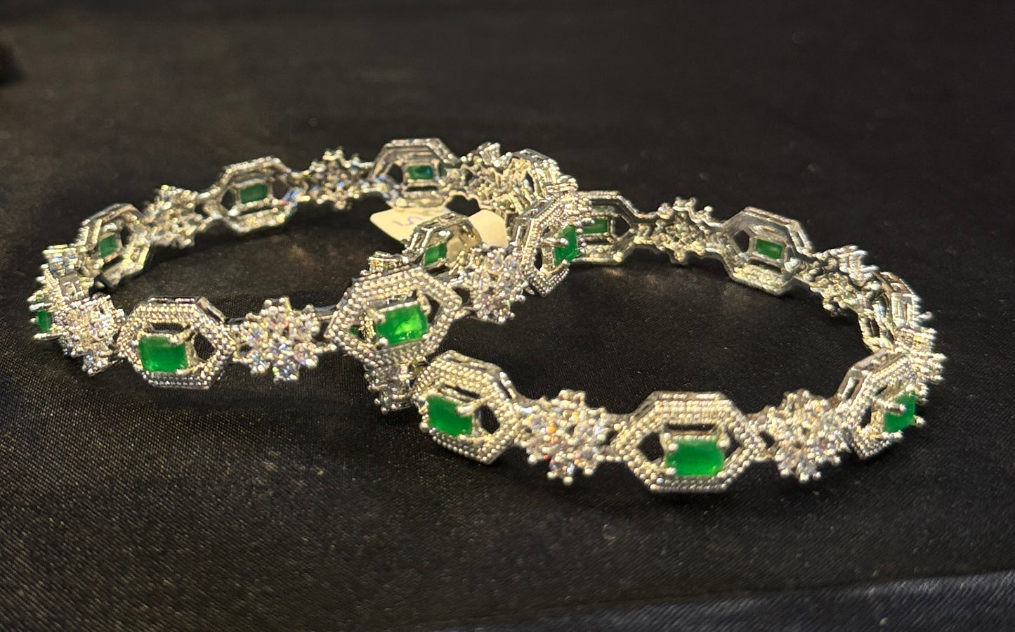 Green and White Stones American Diamond Bangles Near Me