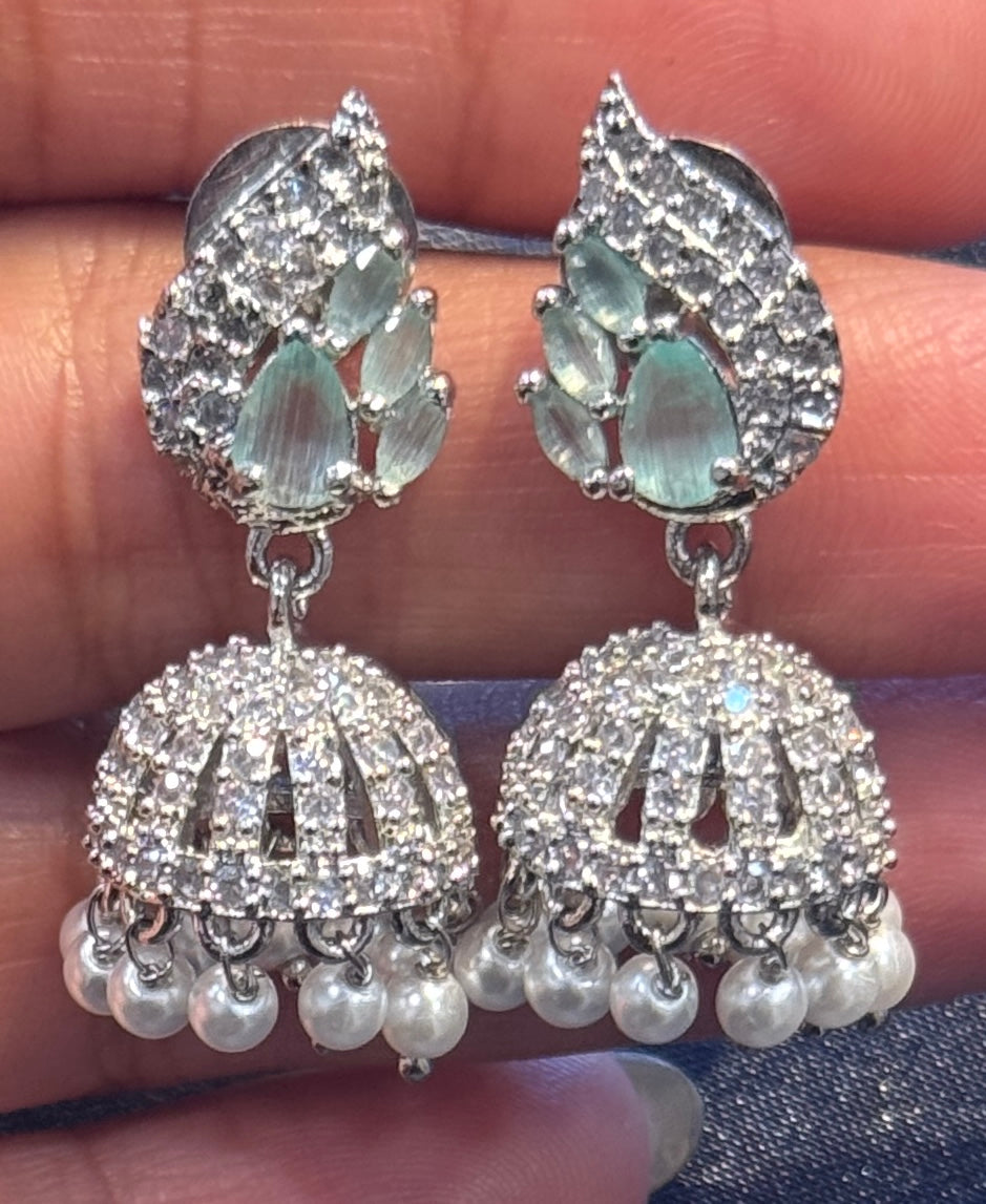 Elegant Light Blue Color Stones American Diamond Earrings For Women