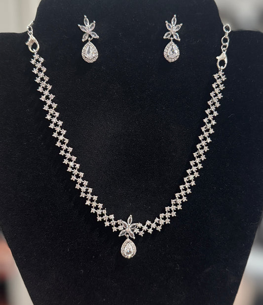 Pretty American Diamond White Color Stones Necklace and Earrings Set